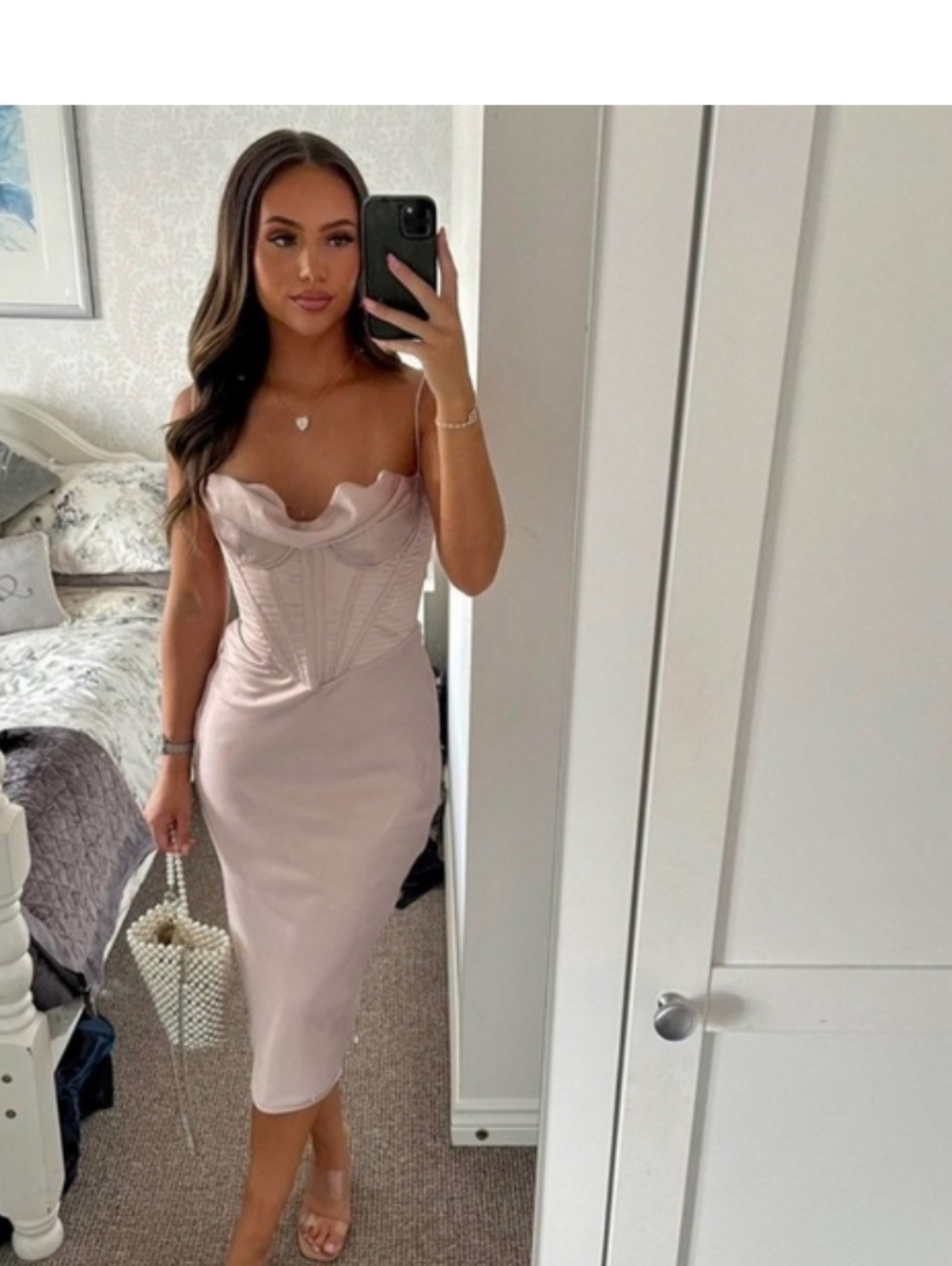 Myrna crystal satin midi satin corset dress
